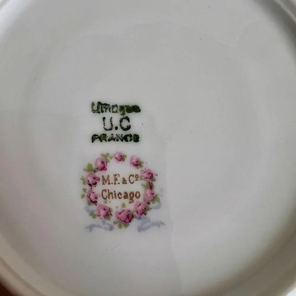 Vintage M.F&CO Limoges UC France Marshall Field Gold Leaf Rim Set of 5 Teacup Pl - Picture 5 of 9